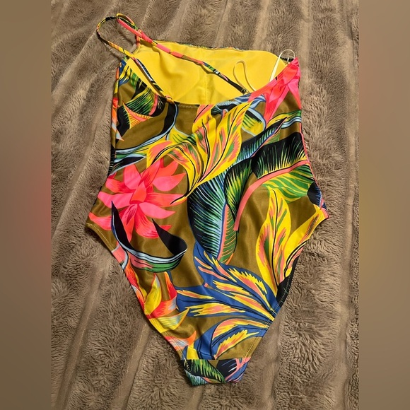 Aerie Tropical Floral One Piece Swimsuit - Pink, Yellow, Green - Picture 3 of 4